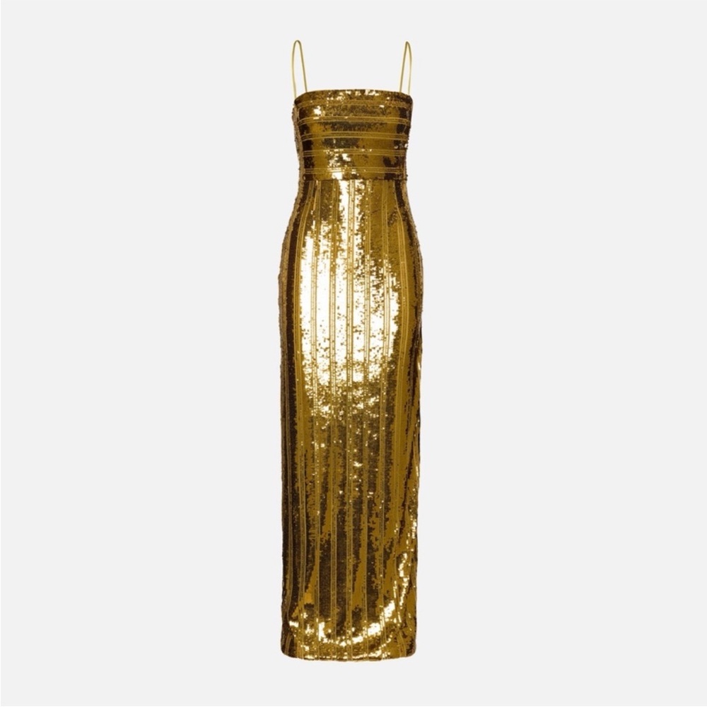 Galvin London Gold Sequin Evening Dress. NEW WITH TAGS